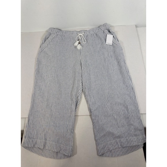 Westbound Woman Pants - Westbound Woman The Island Crop Blue White Striped Pants Linen  2X Boho Nautical